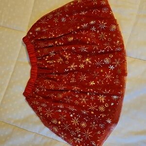 Girls Holiday Time Festive Red Skirt with Gold Snowflakes.        #144